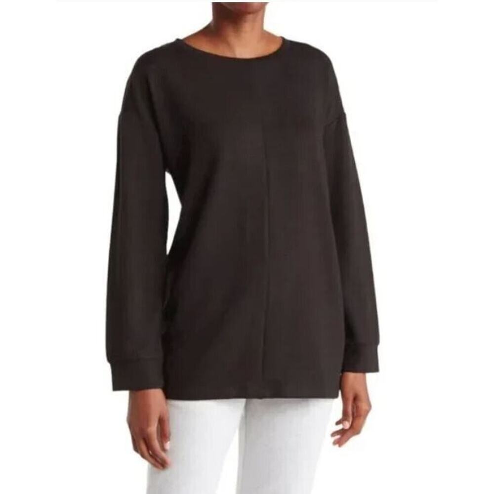 Halston Studio Women's Brushed Fleece Long Sleeve Pullover‎ in Black Small $58